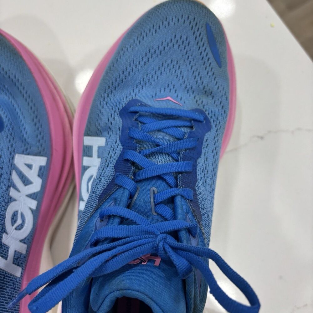 Hoka Bondi 8 Shoes Womens Size 10 Blue Pink Running Athletic Cushioned Sneakers - Picture 9 of 9